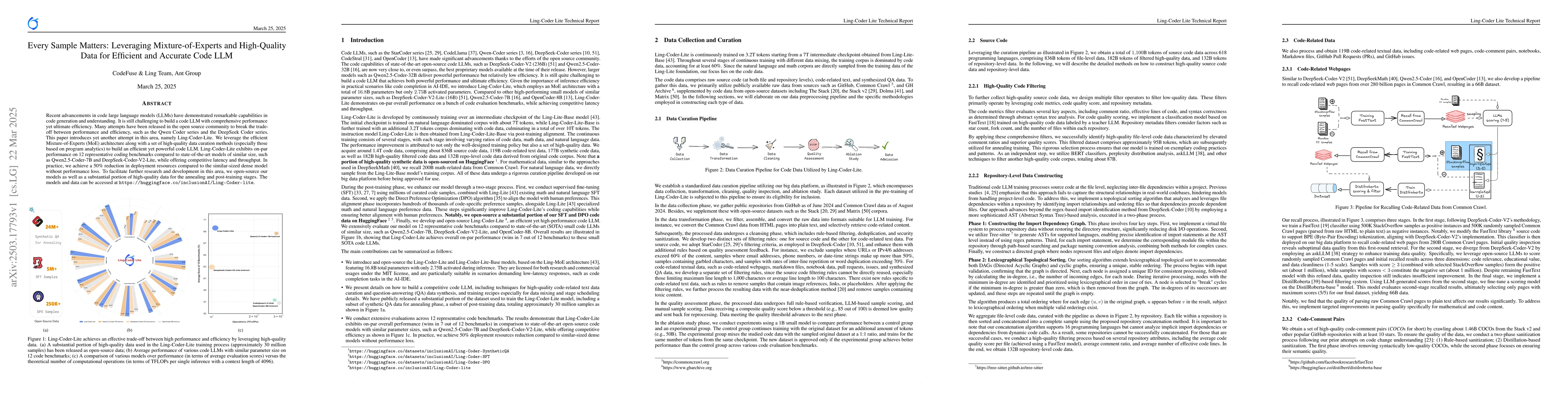 Thumbnail for Every Sample Matters: Leveraging Mixture-of-Experts and High-Quality
  Data for Efficient and Accurate Code LLM