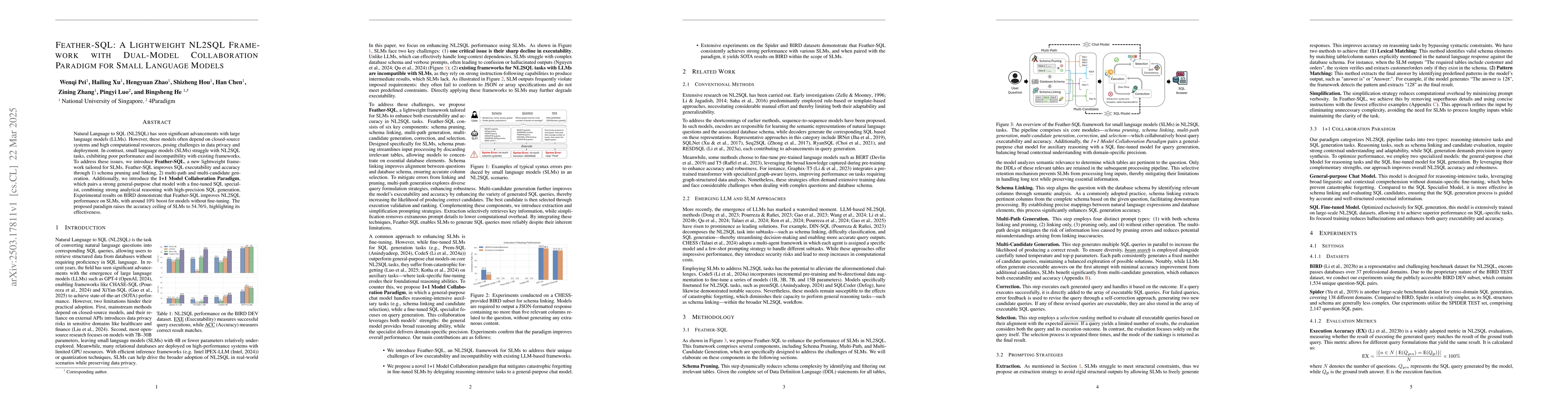 Thumbnail for Feather-SQL: A Lightweight NL2SQL Framework with Dual-Model
  Collaboration Paradigm for Small Language Models