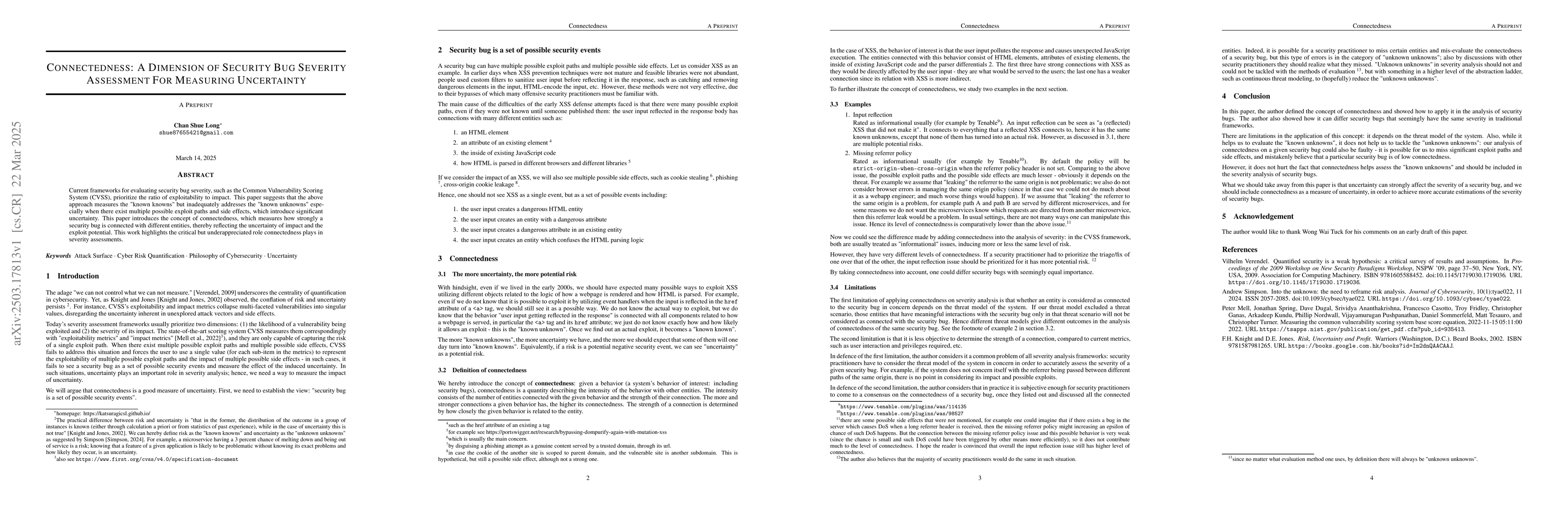 Thumbnail for Connectedness: a dimension of security bug severity assessment for
  measuring uncertainty