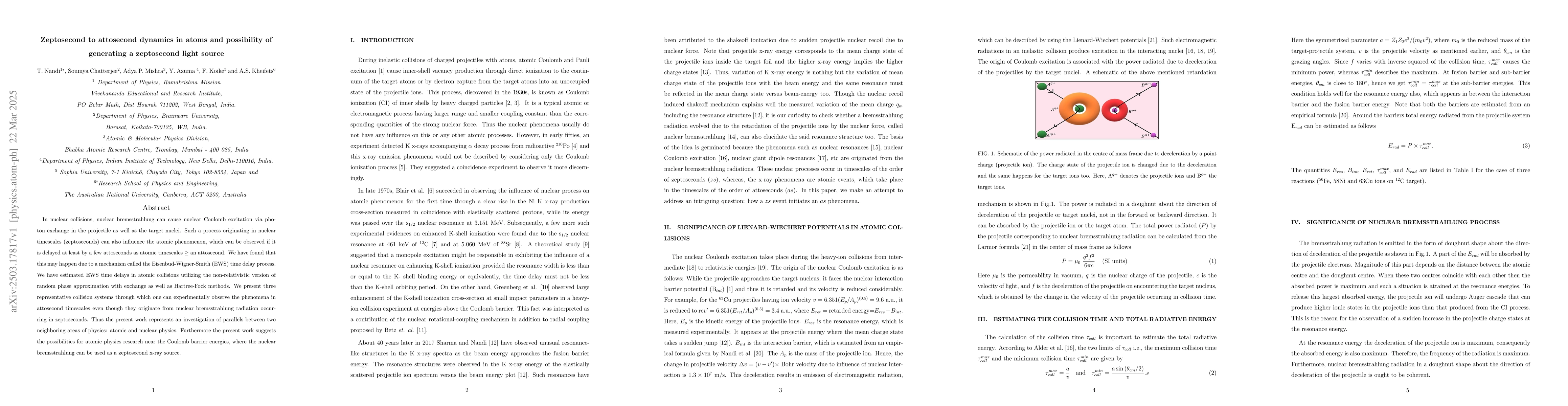 Thumbnail for Zeptosecond to attosecond dynamics in atoms and possibility of
  generating a zeptosecond light source