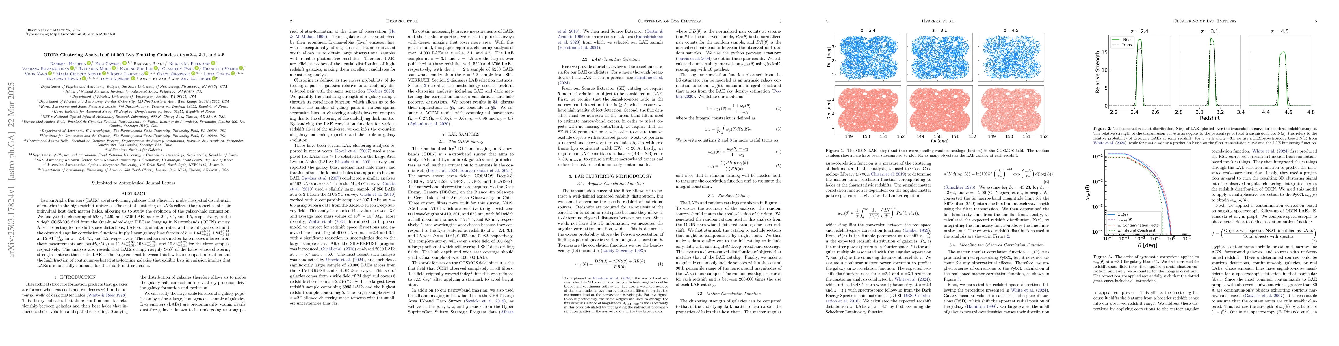 Thumbnail for ODIN: Clustering Analysis of 14,000 Lyα Emitting Galaxies at
  z=2.4, 3.1, and 4.5