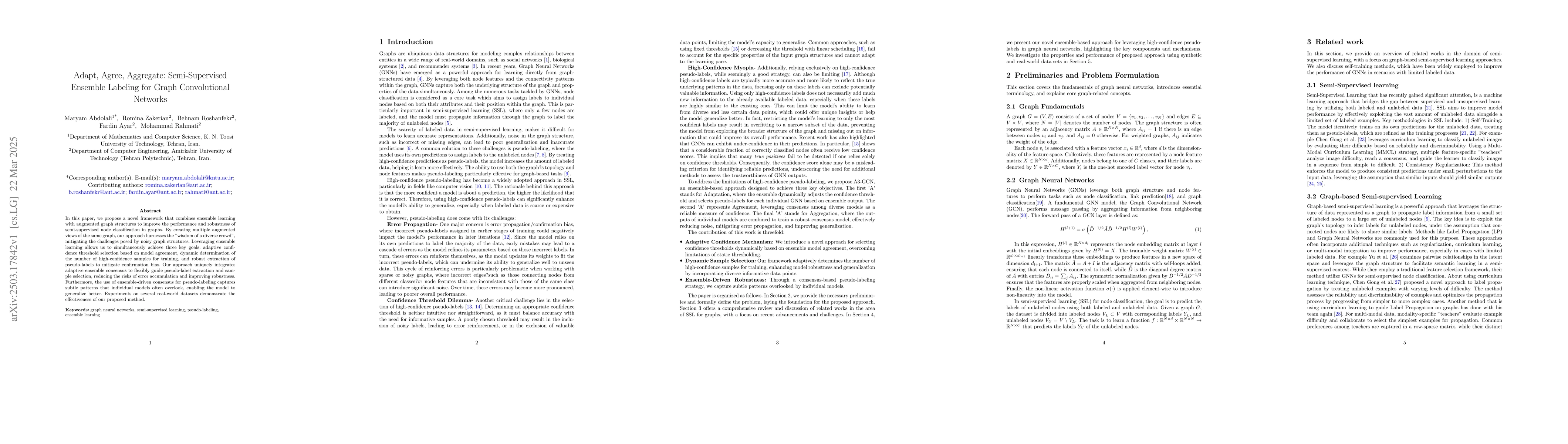 Thumbnail for Adapt, Agree, Aggregate: Semi-Supervised Ensemble Labeling for Graph
  Convolutional Networks