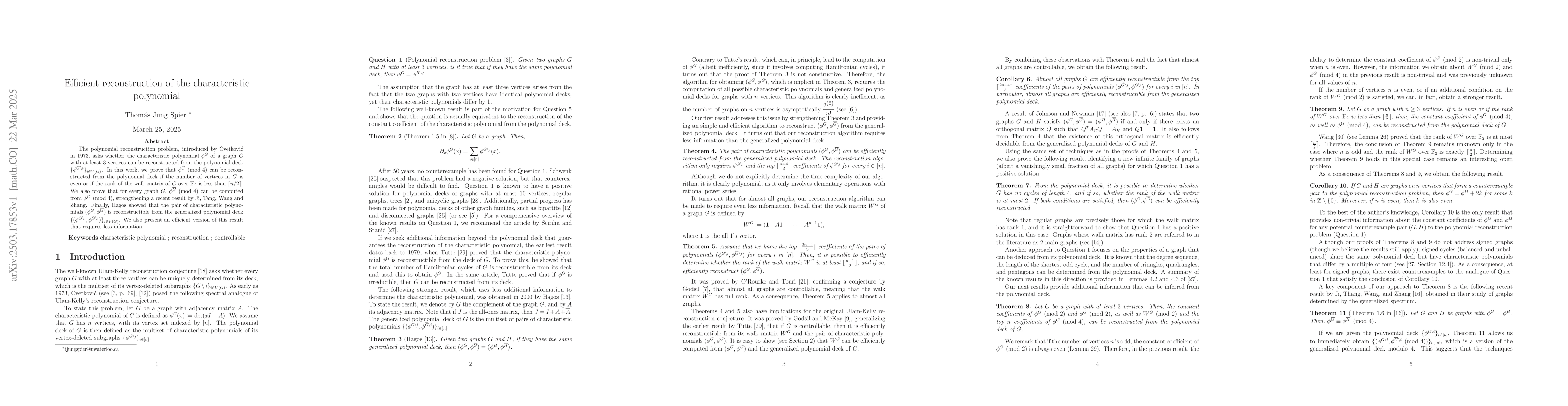 Thumbnail for Efficient reconstruction of the characteristic polynomial