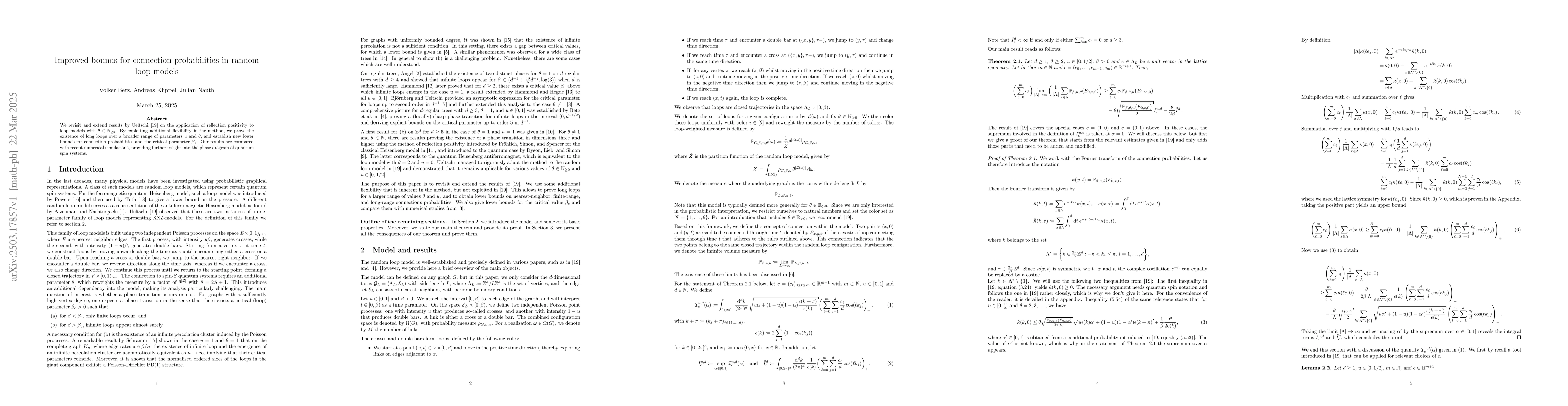 Thumbnail for Improved bounds for connection probabilities in random loop models