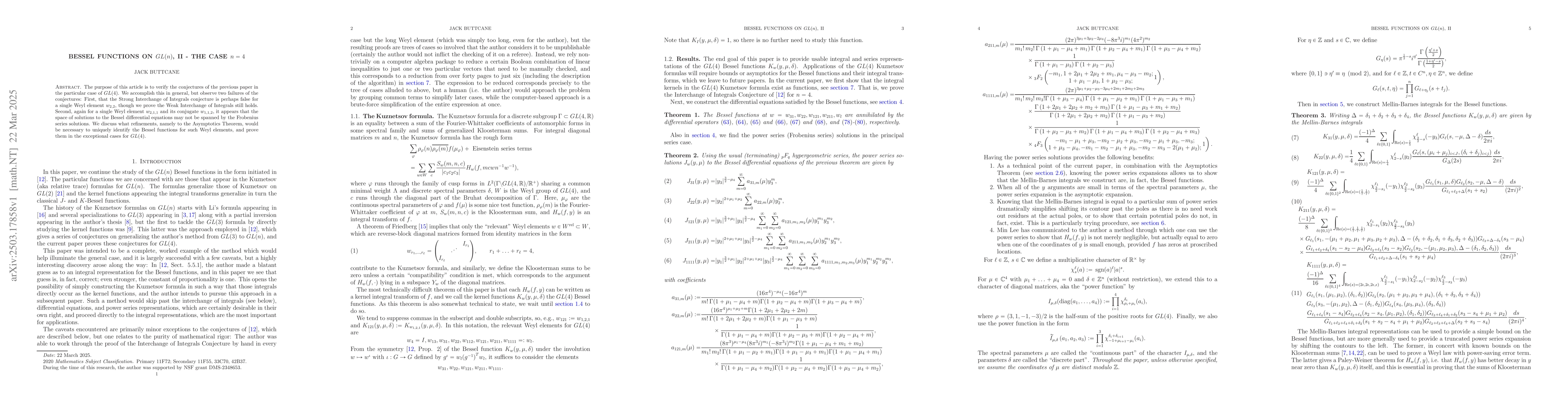Thumbnail for Bessel Functions on GL(n), II -- The case $n=4$