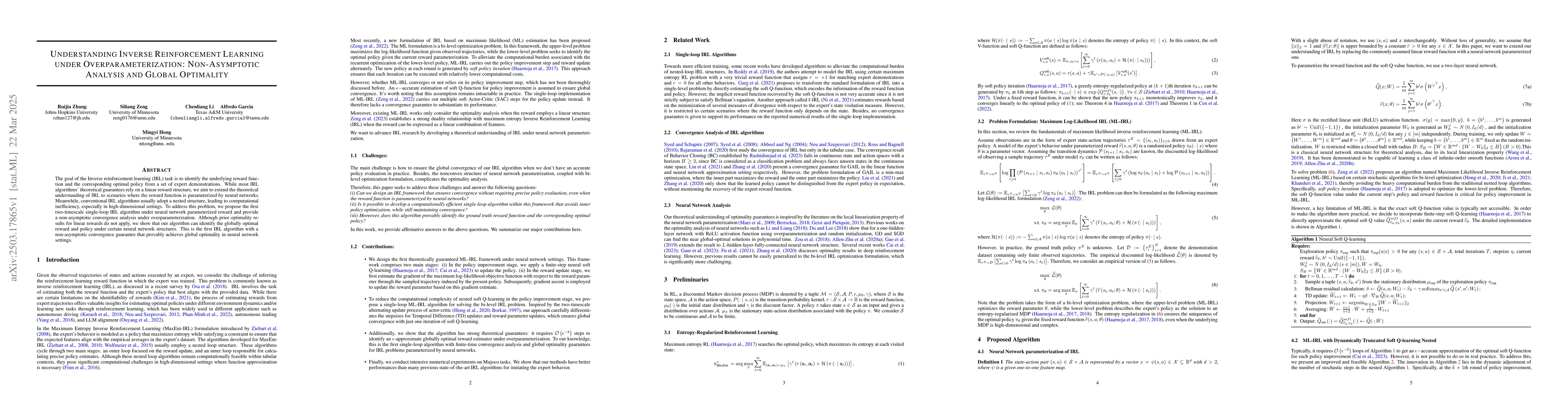Thumbnail for Understanding Inverse Reinforcement Learning under Overparameterization:
  Non-Asymptotic Analysis and Global Optimality