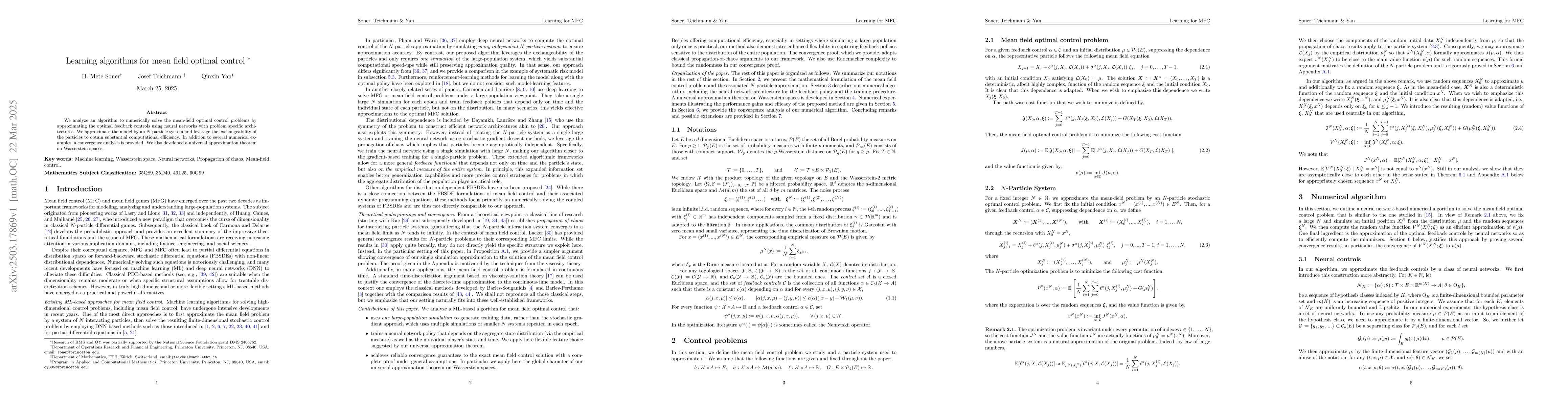 Thumbnail for Learning algorithms for mean field optimal control