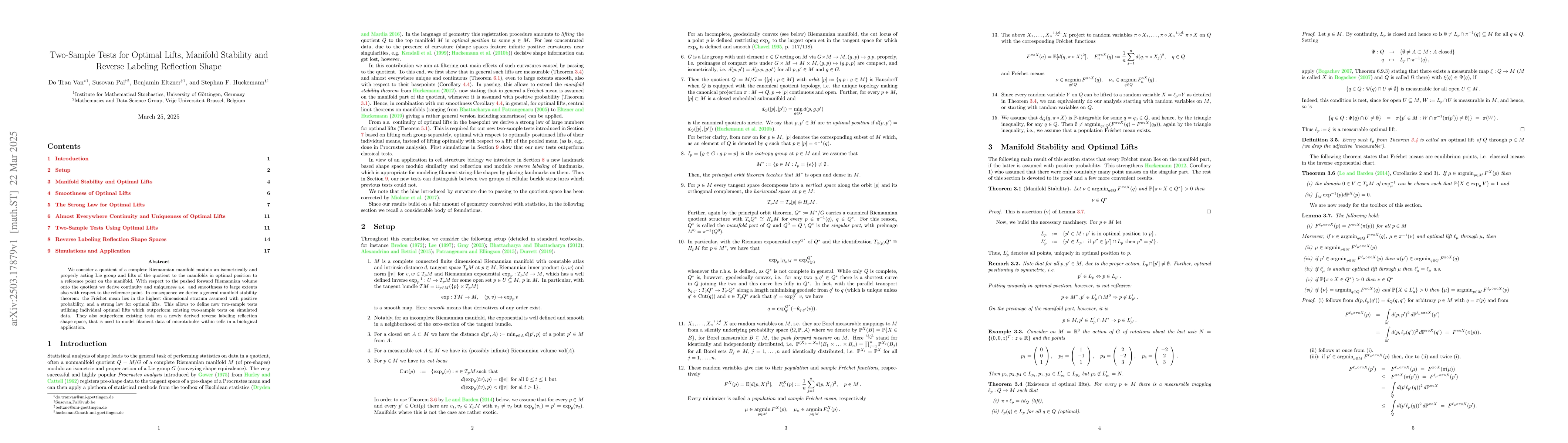 Thumbnail for Two-Sample Tests for Optimal Lifts, Manifold Stability and Reverse
  Labeling Reflection Shap