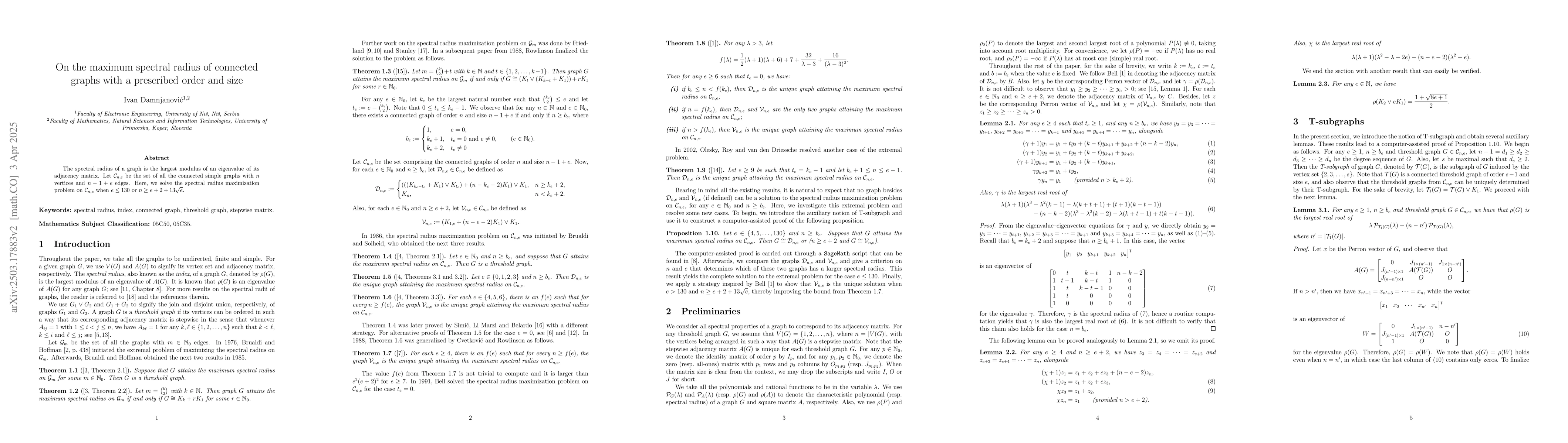 Thumbnail for On the maximum spectral radius of connected graphs with a prescribed
  order and size