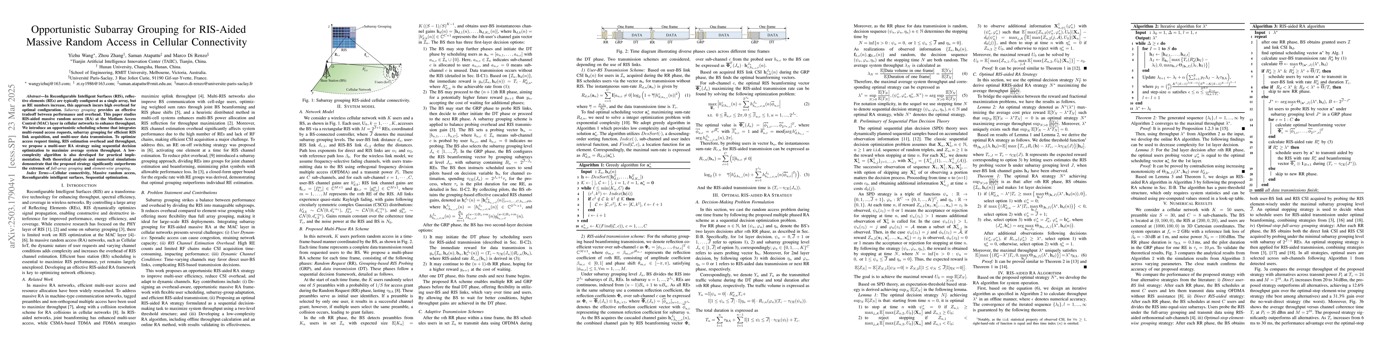 Thumbnail for Opportunistic Subarray Grouping for RIS-Aided Massive Random Access in
  Cellular Connectivity