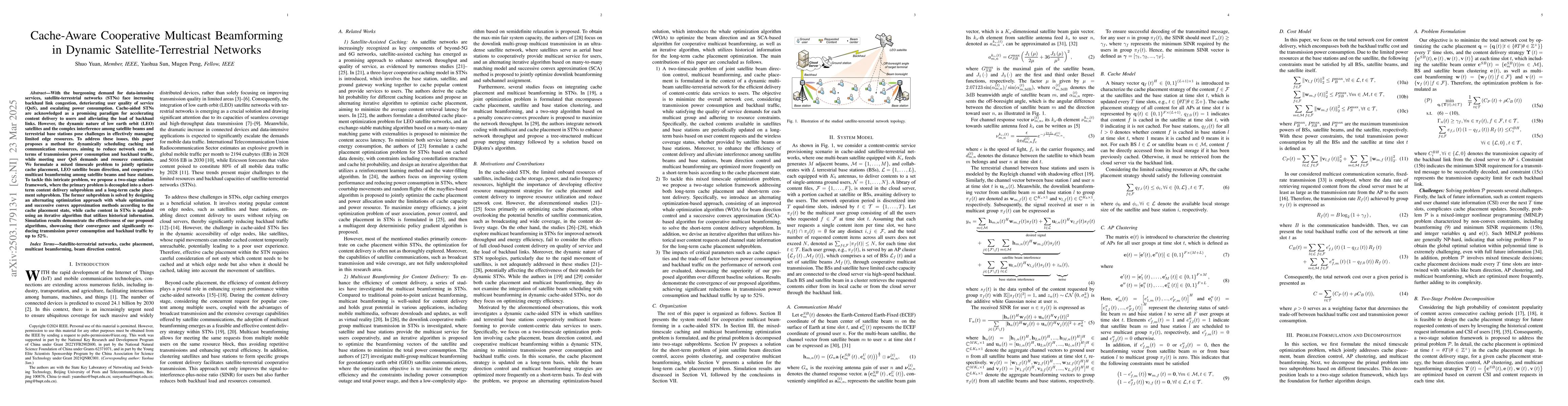 Thumbnail for Cache-Aware Cooperative Multicast Beamforming in Dynamic
  Satellite-Terrestrial Networks