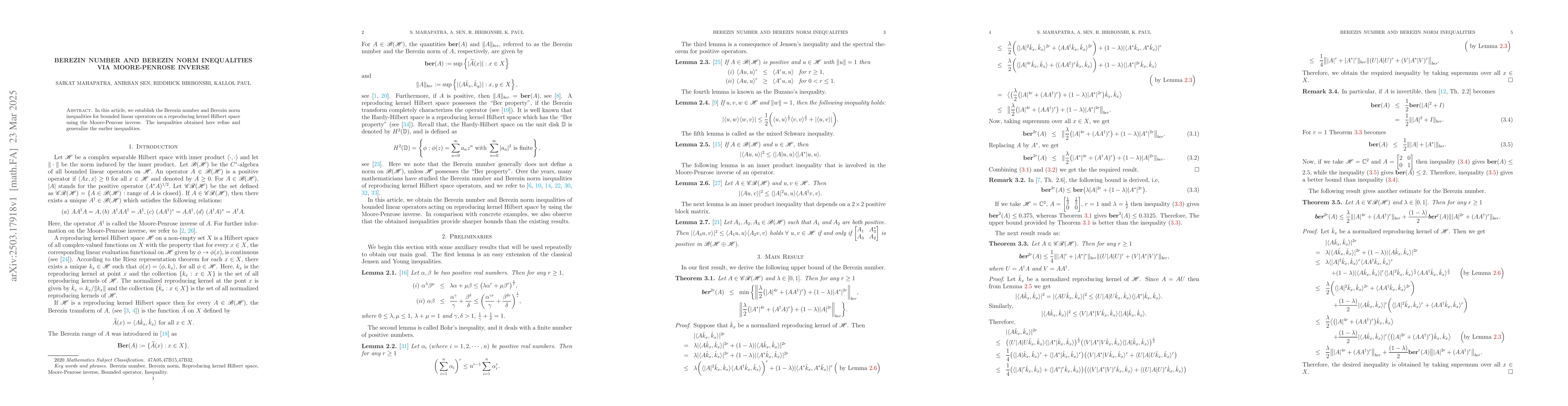 Thumbnail for Berezin number and Berezin norm inequalities via Moore-Penrose inverse