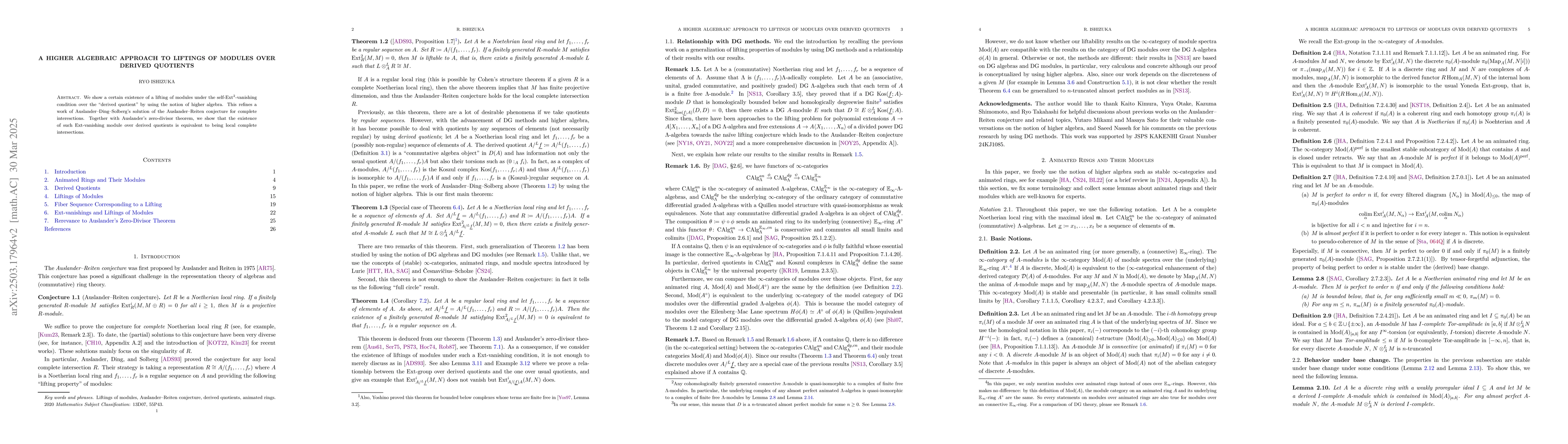 Thumbnail for A higher algebraic approach to liftings of modules over derived
  quotients