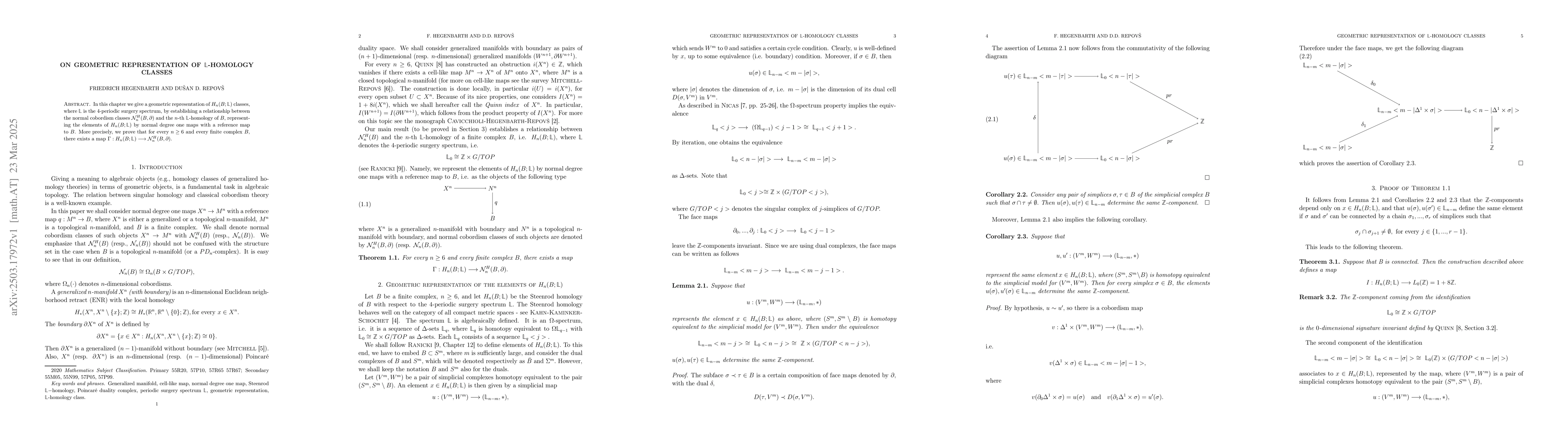 Thumbnail for On geometric representation of $\mathbb{L}$-homology classes