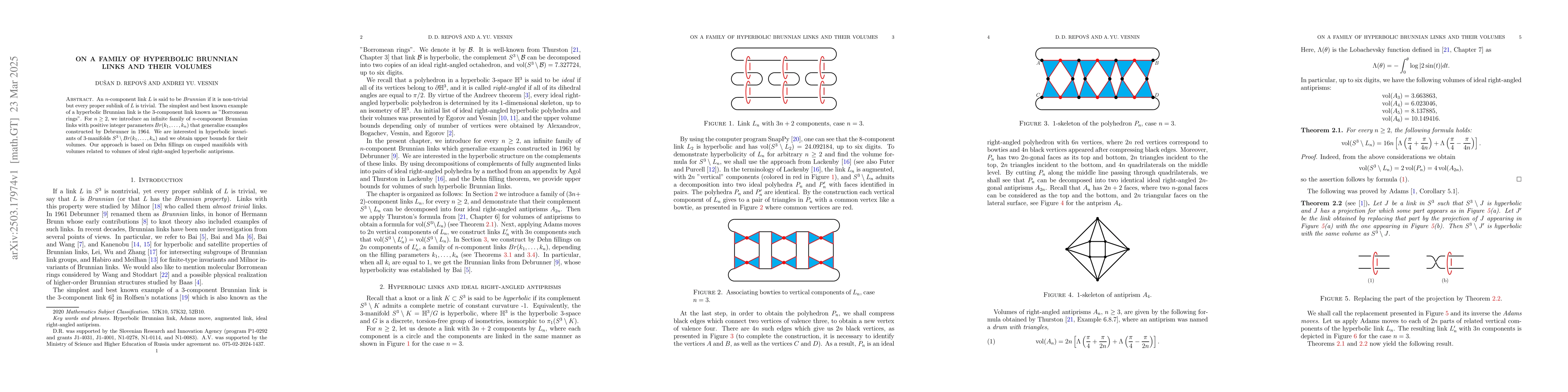 Thumbnail for On a family of hyperbolic Brunnian links and their volumes
