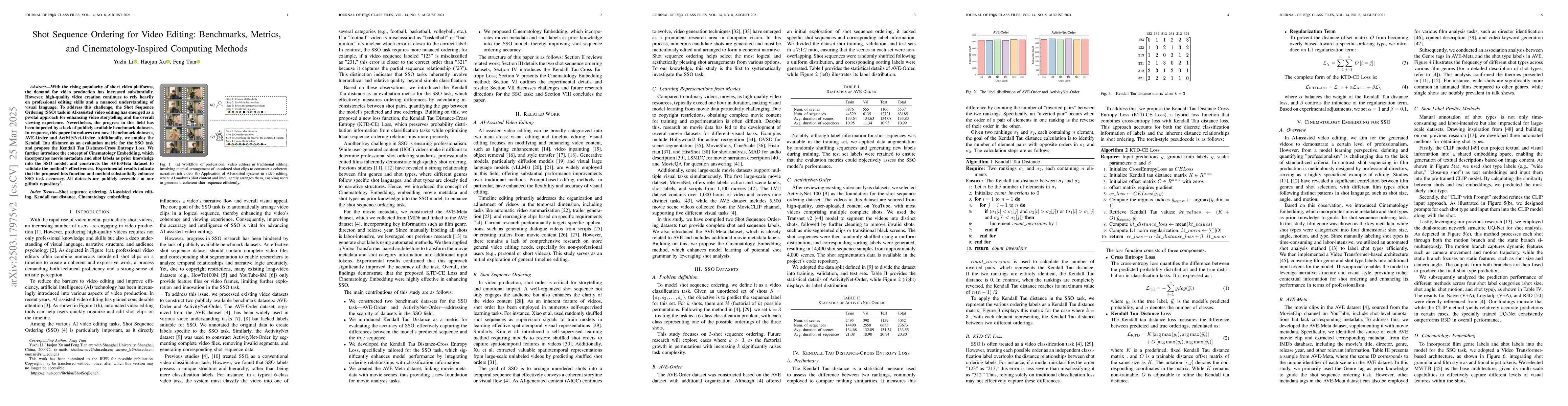 Thumbnail for Shot Sequence Ordering for Video Editing: Benchmarks, Metrics, and
  Cinematology-Inspired Computing Methods