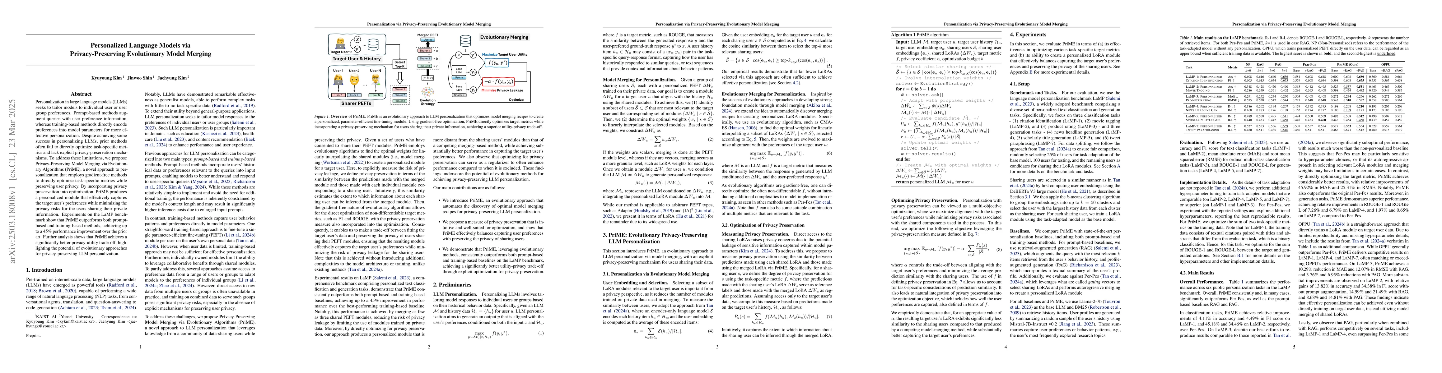 Thumbnail for Personalized Language Models via Privacy-Preserving Evolutionary Model
  Merging