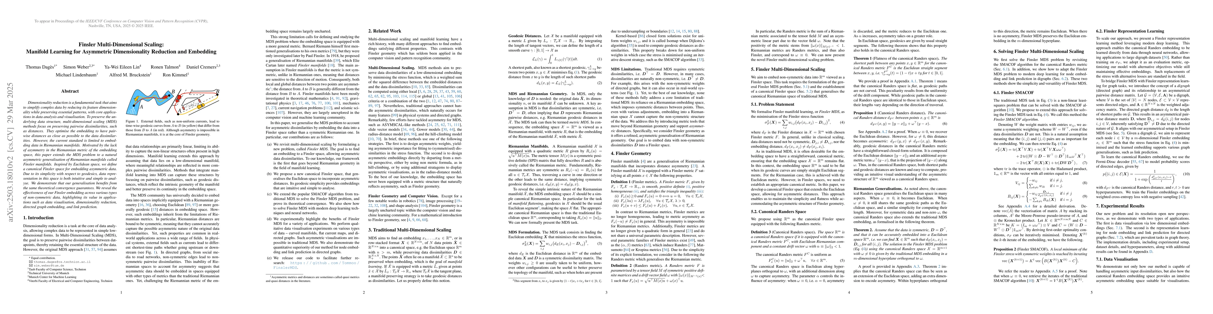 Thumbnail for Finsler Multi-Dimensional Scaling: Manifold Learning for Asymmetric
  Dimensionality Reduction and Embedding