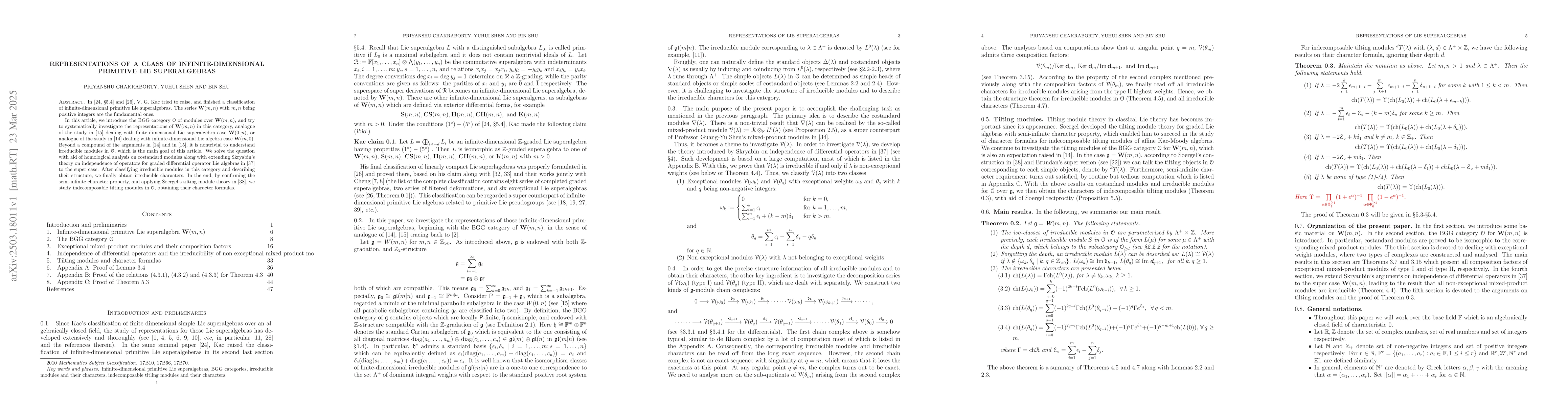 Thumbnail for Representations of a class of infinite-dimensional primitive Lie
  superalgebras