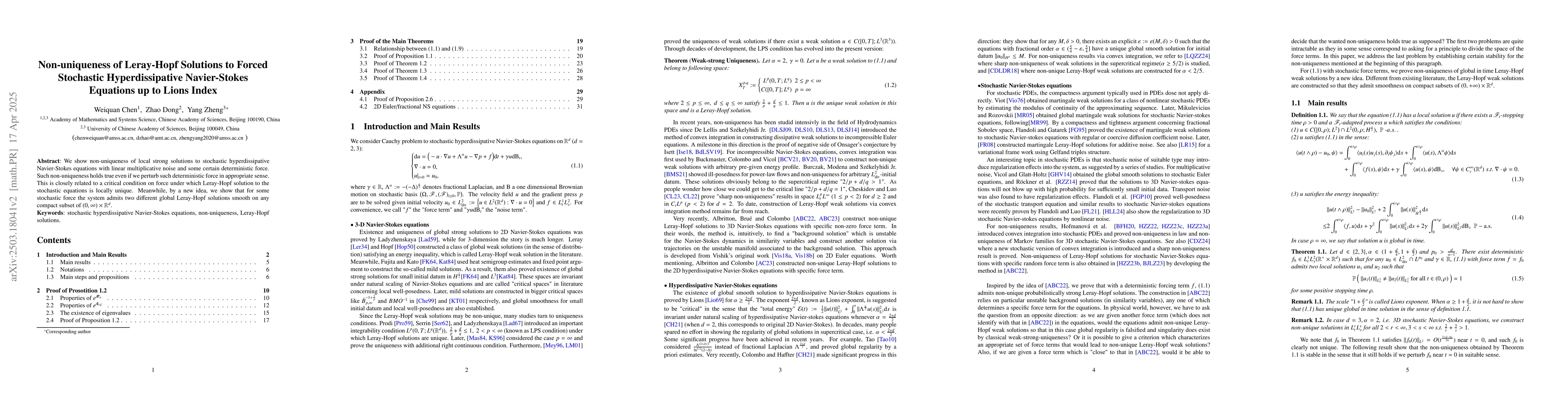 Thumbnail for Non-uniqueness of Leray-Hopf Solutions to Forced Stochastic
  Hyperdissipative Navier-Stokes Equations up to Lions Index
