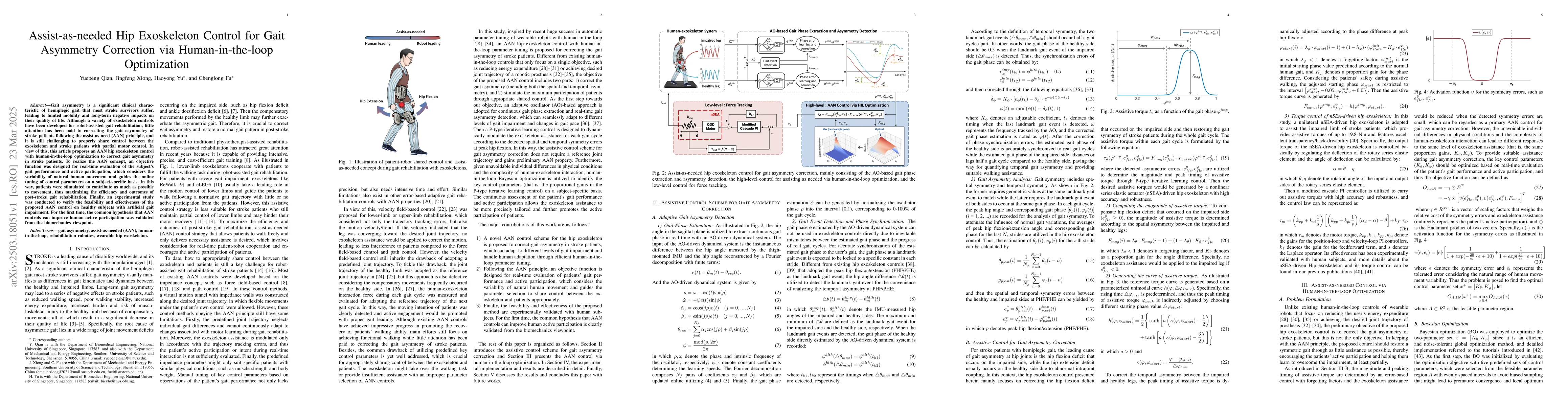 Thumbnail for Assist-as-needed Hip Exoskeleton Control for Gait Asymmetry Correction
  via Human-in-the-loop Optimization