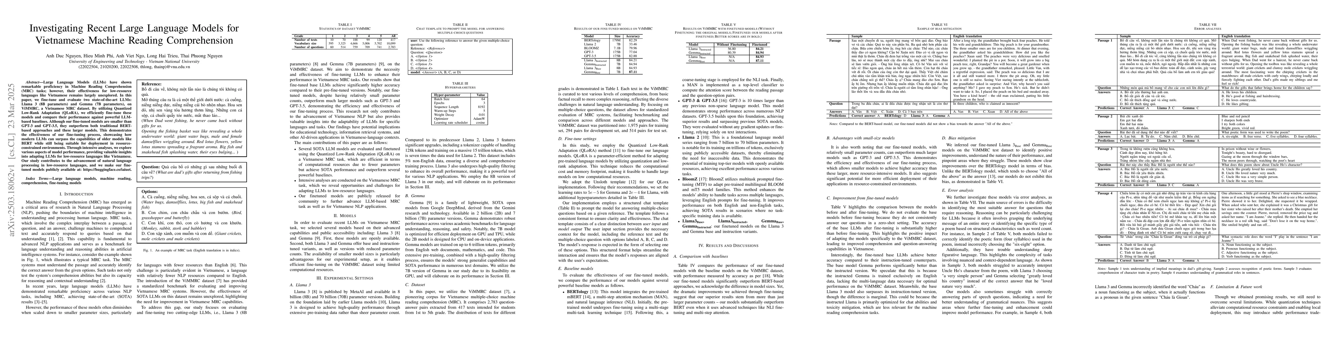 Thumbnail for Investigating Recent Large Language Models for Vietnamese Machine
  Reading Comprehension