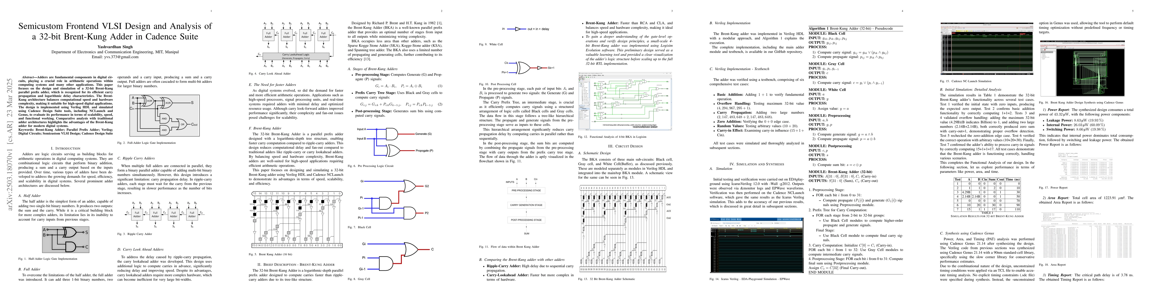 Thumbnail for Semicustom Frontend VLSI Design and Analysis of a 32-bit Brent-Kung
  Adder in Cadence Suite