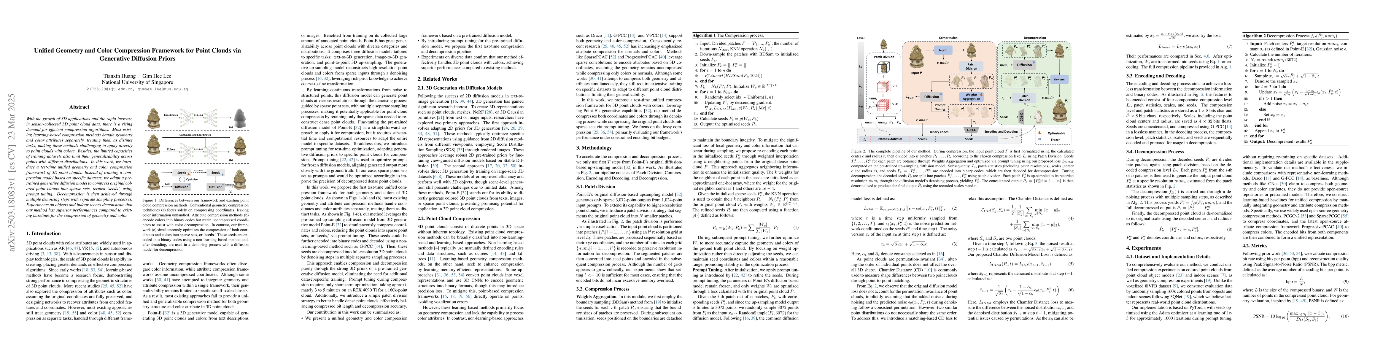 Thumbnail for Unified Geometry and Color Compression Framework for Point Clouds via
  Generative Diffusion Priors