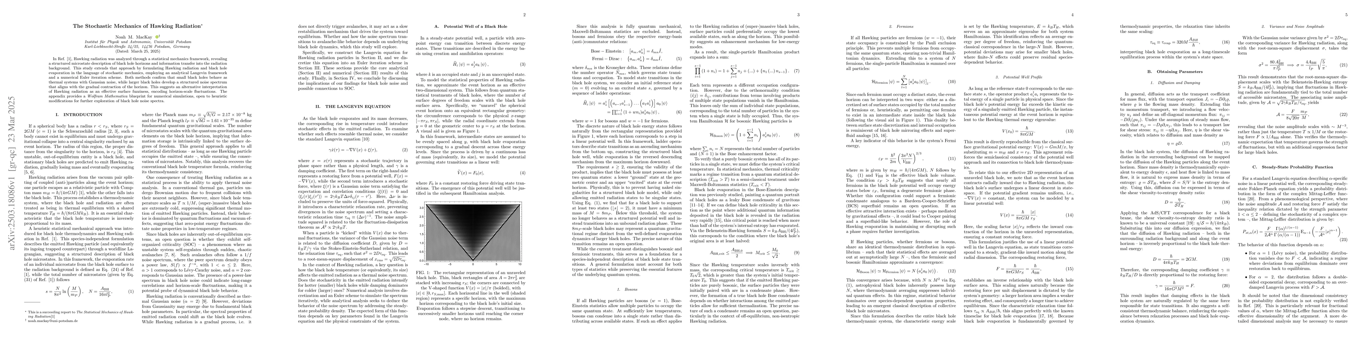 Thumbnail for The Stochastic Mechanics of Hawking Radiation