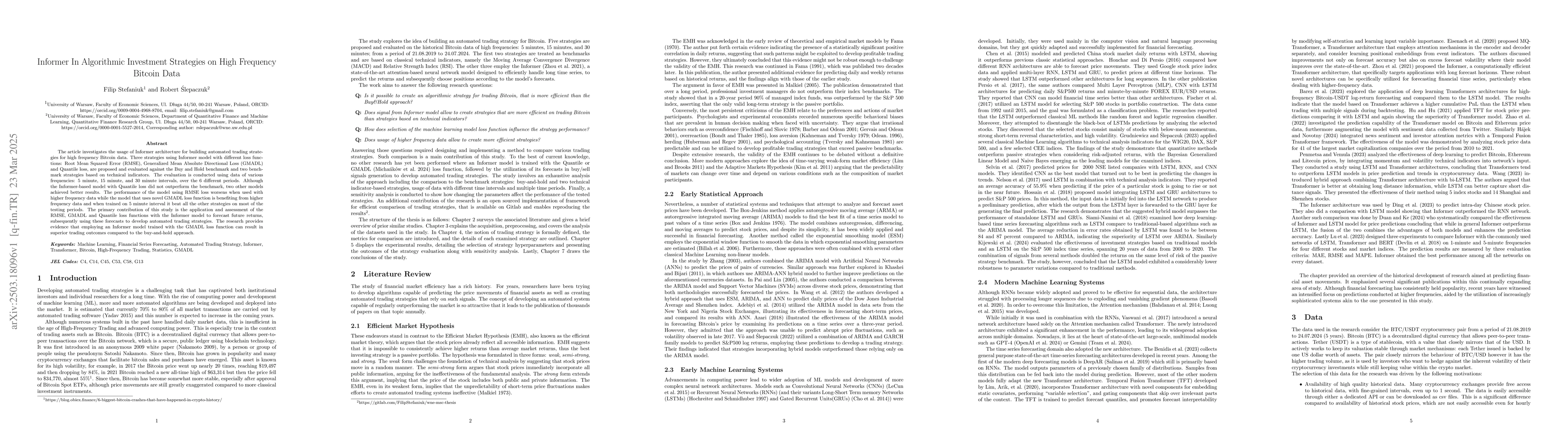 Thumbnail for Informer in Algorithmic Investment Strategies on High Frequency Bitcoin
  Data