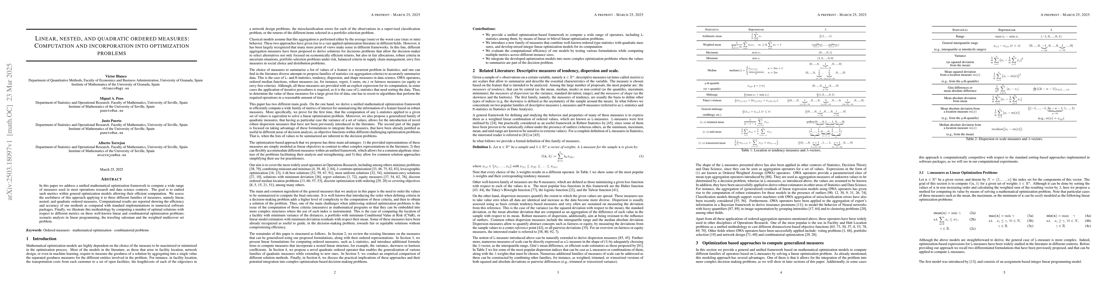 Thumbnail for Linear, nested, and quadratic ordered measures: Computation and
  incorporation into optimization problems