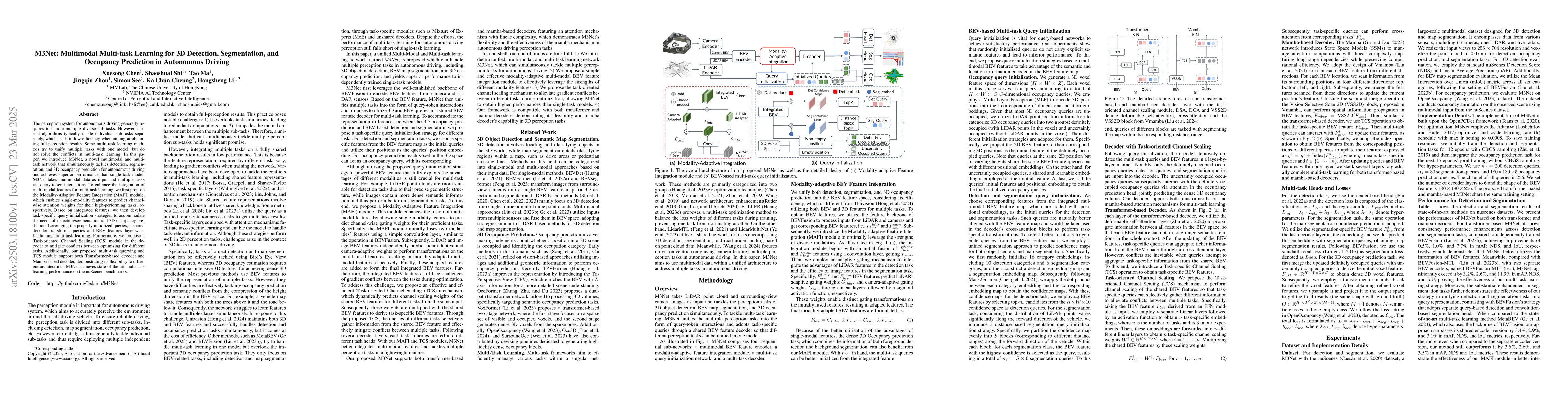 Thumbnail for M3Net: Multimodal Multi-task Learning for 3D Detection, Segmentation,
  and Occupancy Prediction in Autonomous Driving