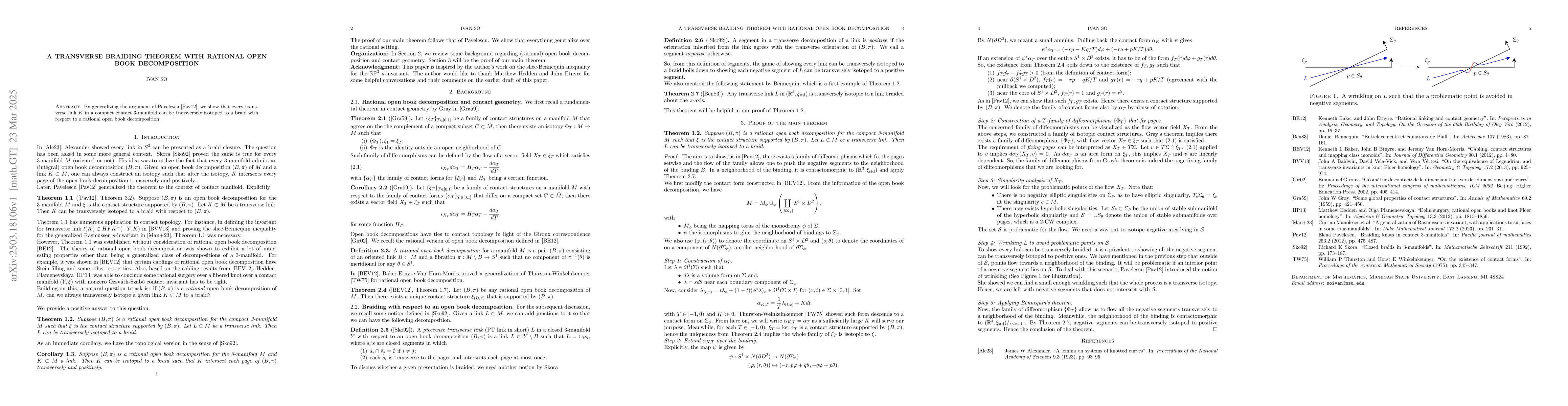 Thumbnail for A Transverse Braiding Theorem with Rational Open Book Decomposition