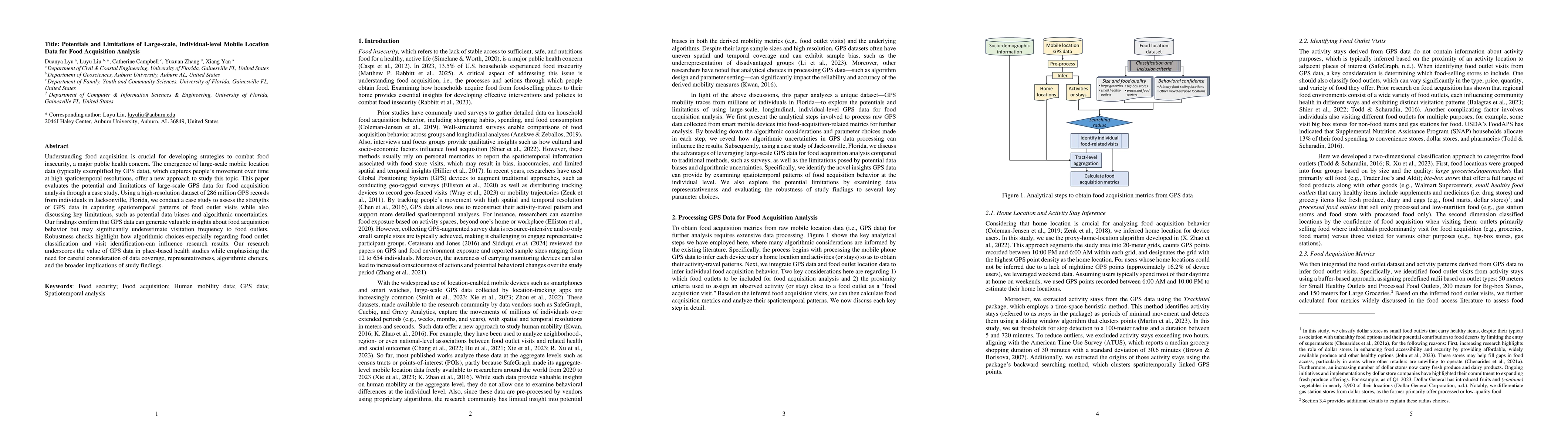 Thumbnail for Potentials and Limitations of Large-scale, Individual-level Mobile
  Location Data for Food Acquisition Analysis