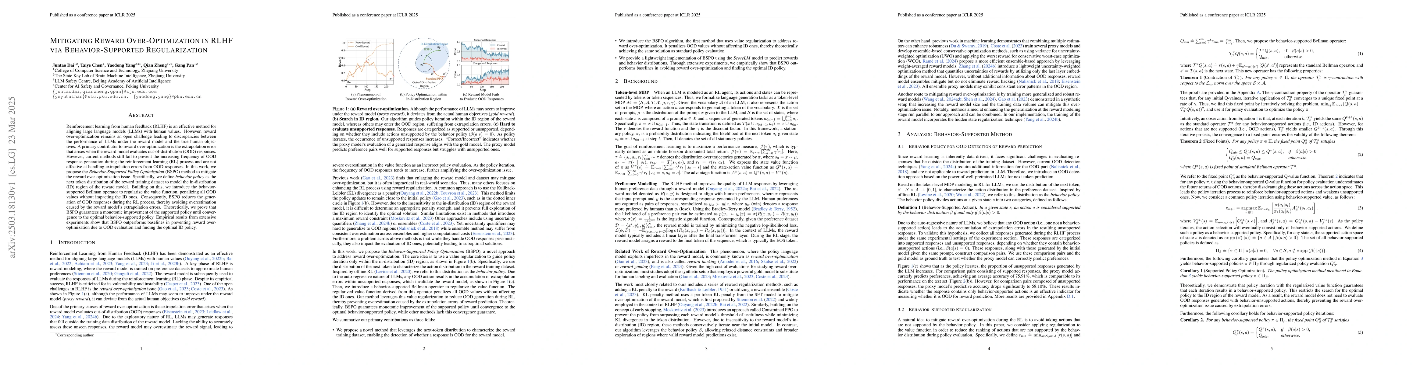 Thumbnail for Mitigating Reward Over-Optimization in RLHF via Behavior-Supported
  Regularization