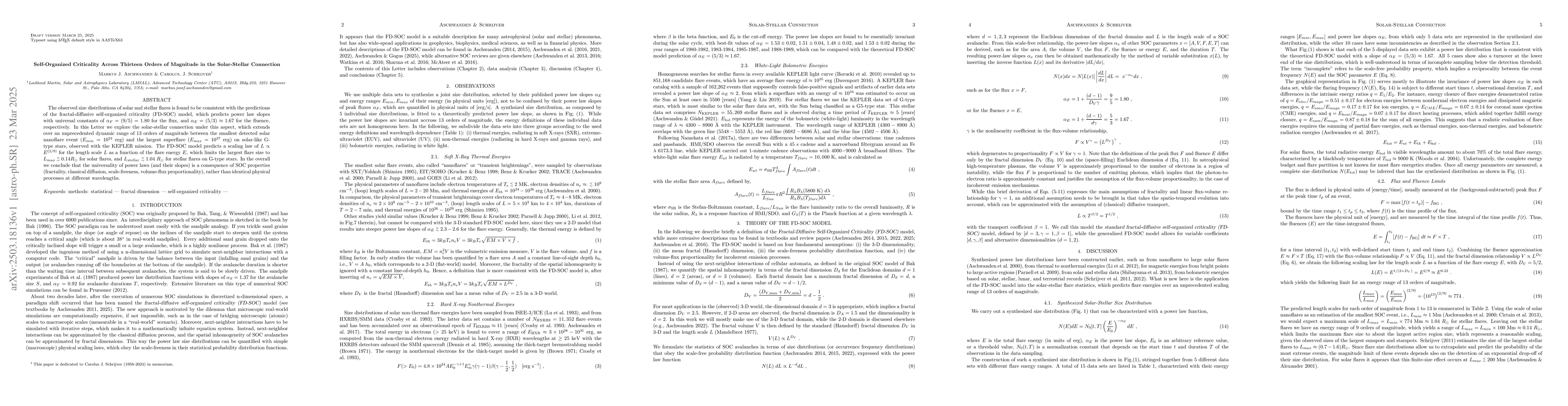 Thumbnail for Self-Organized Criticality Across Thirteen Orders of Magnitude in the
  Solar-Stellar Connection