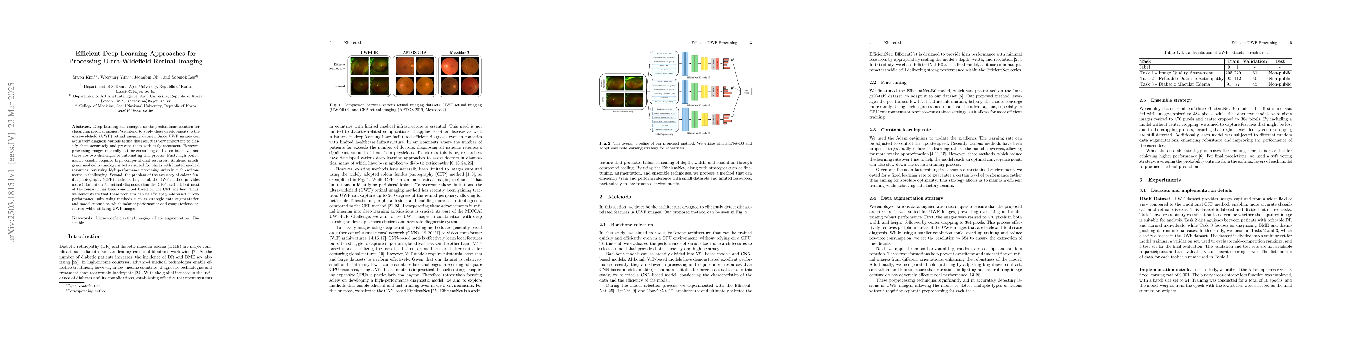 Thumbnail for Efficient Deep Learning Approaches for Processing Ultra-Widefield
  Retinal Imaging