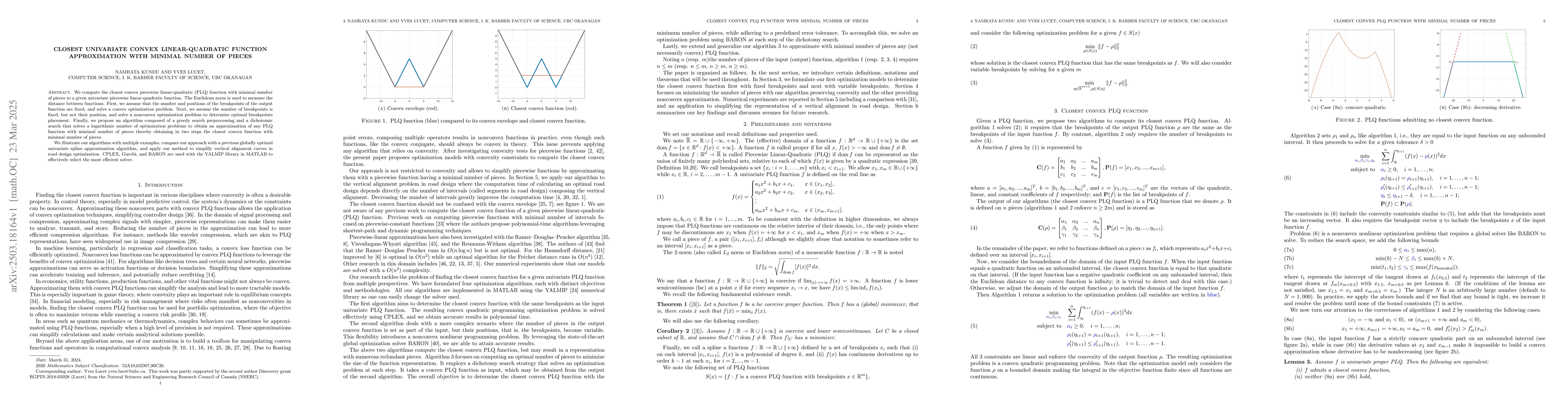 Thumbnail for Closest univariate convex linear-quadratic function approximation with
  minimal number of Pieces