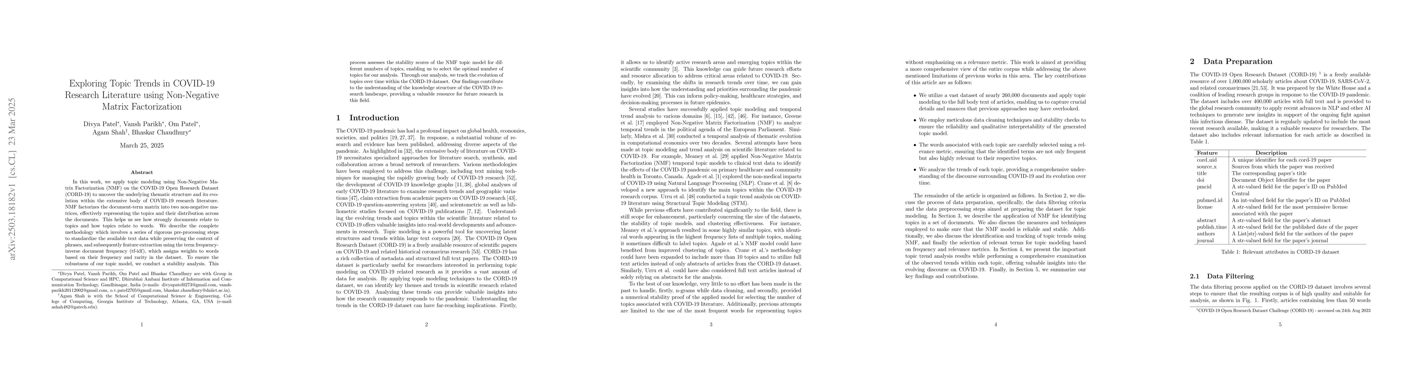 Thumbnail for Exploring Topic Trends in COVID-19 Research Literature using
  Non-Negative Matrix Factorization