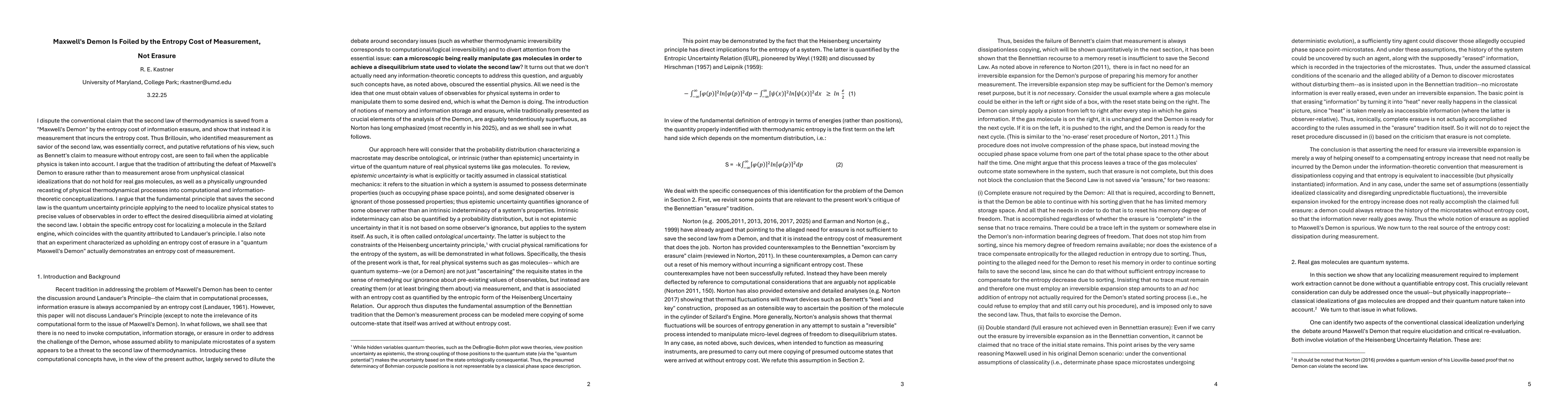 Thumbnail for Maxwell's Demon Is Foiled by the Entropy Cost of Measurement, Not
  Erasure