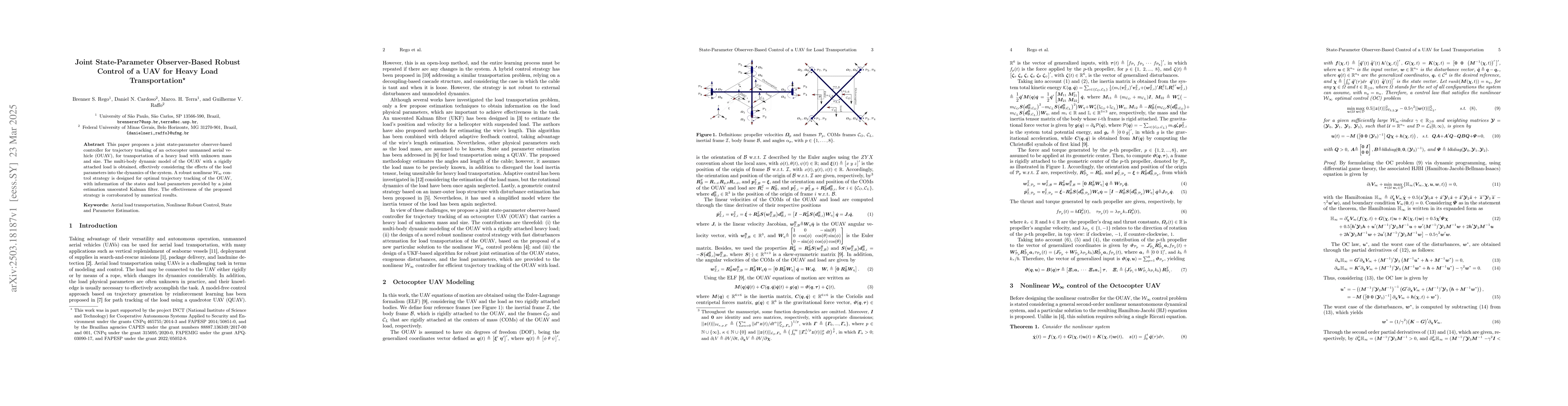 Thumbnail for Joint State-Parameter Observer-Based Robust Control of a UAV for Heavy
  Load Transportation
