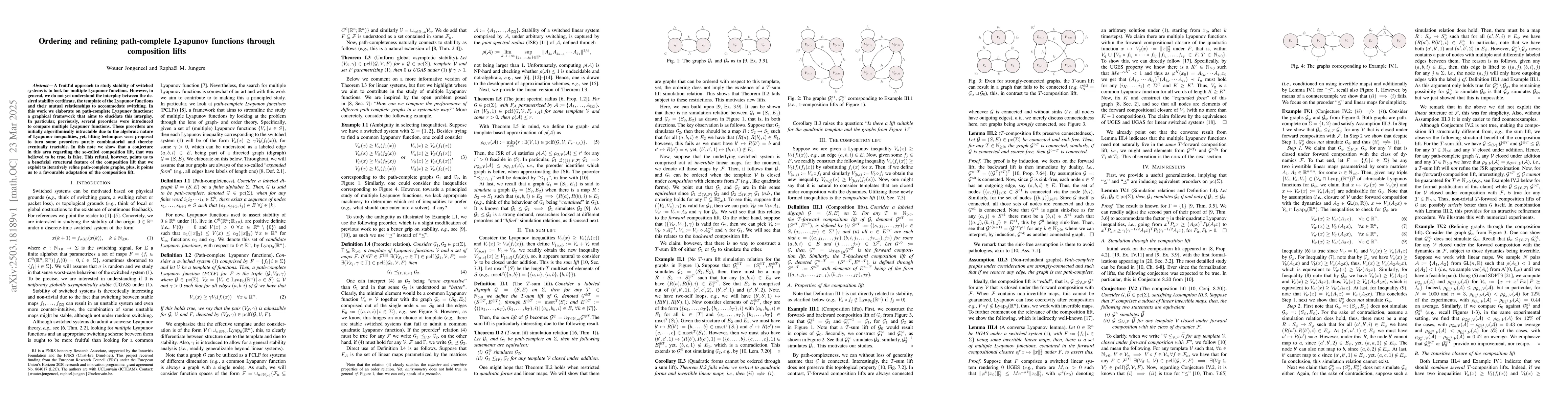 Thumbnail for Ordering and refining path-complete Lyapunov functions through
  composition lifts