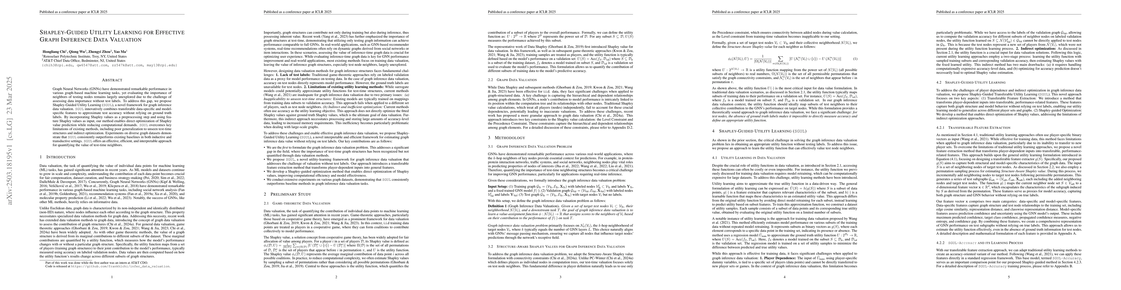 Thumbnail for Shapley-Guided Utility Learning for Effective Graph Inference Data
  Valuation