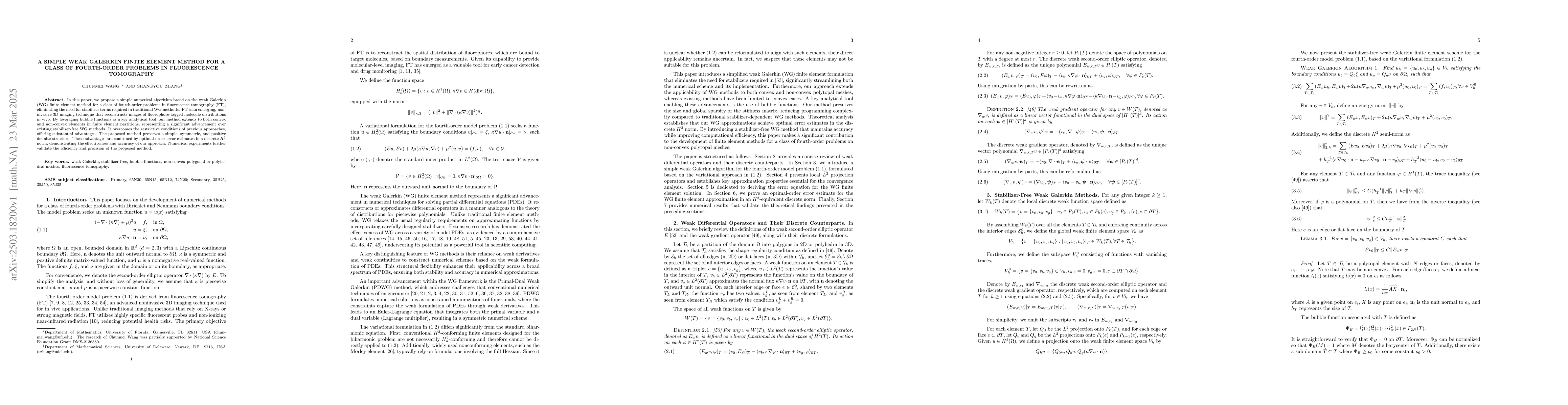 Thumbnail for A Simple Weak Galerkin Finite Element Method for a Class of Fourth-Order
  Problems in Fluorescence Tomography