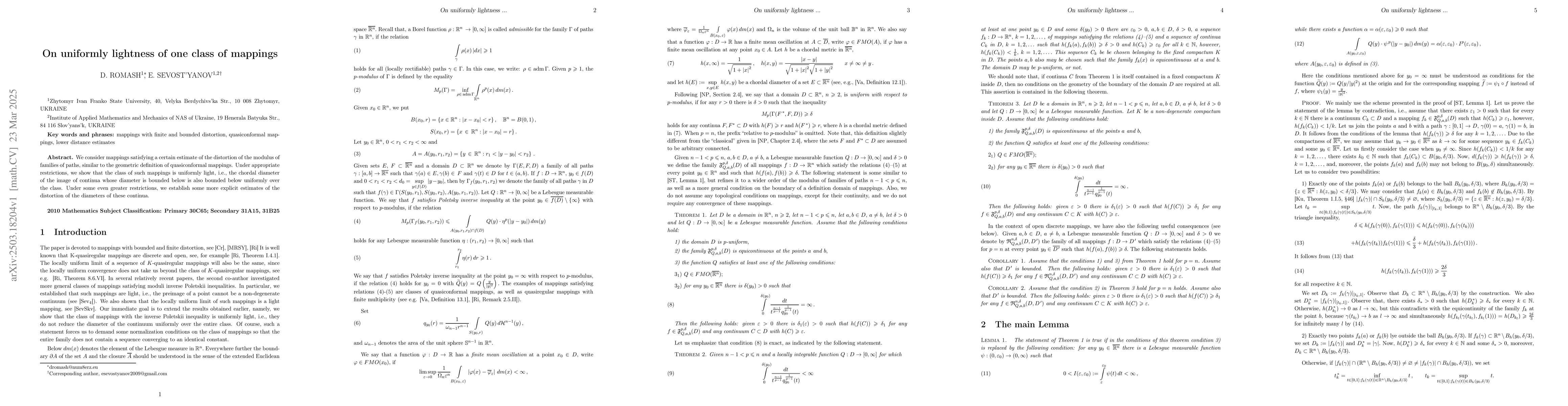 Thumbnail for On uniformly lightness of one class of mappings