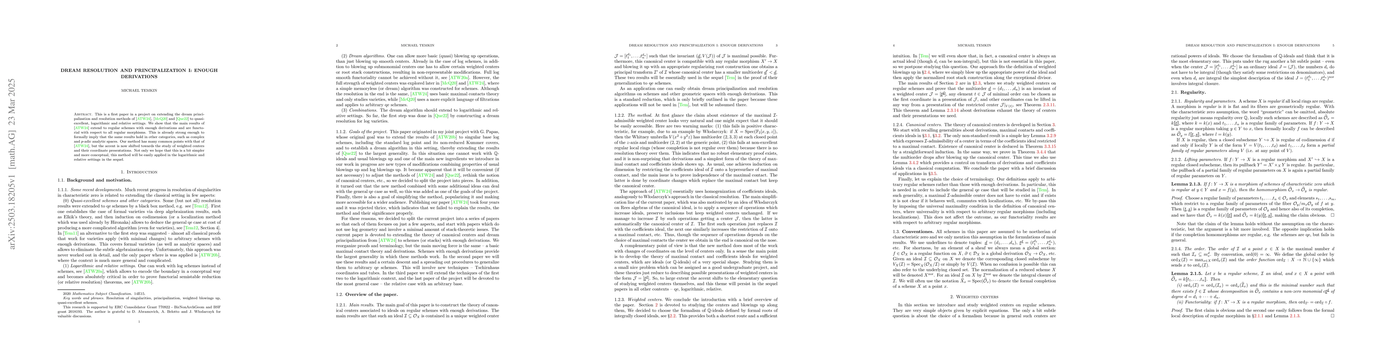 Thumbnail for Dream resolution and principalization I: enough derivations