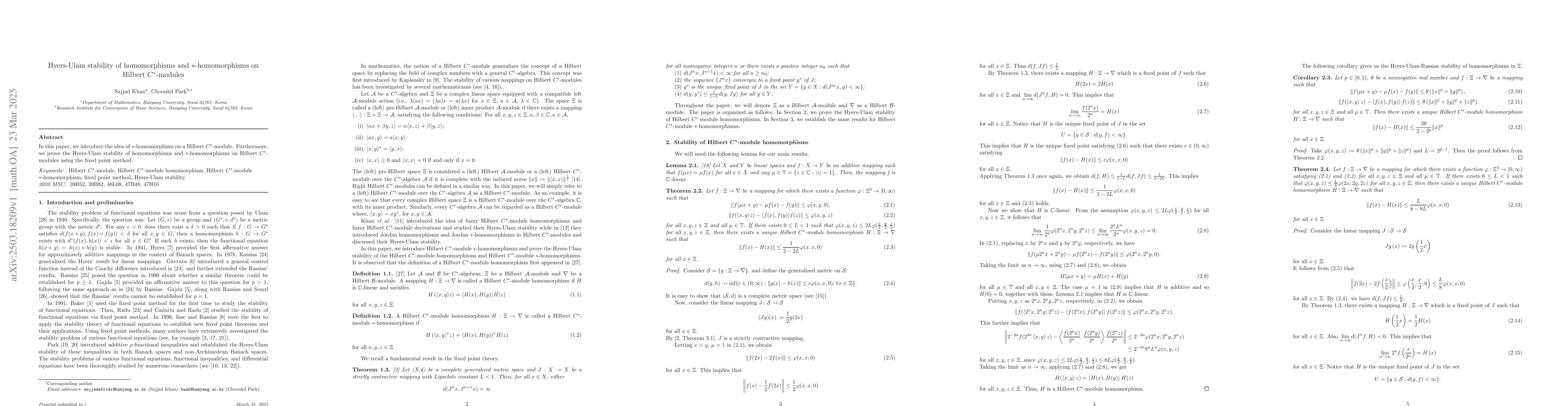 Thumbnail for Hyers-Ulam stability of homomorphisms and *-homomorphisms on Hilbert
  C*-modules