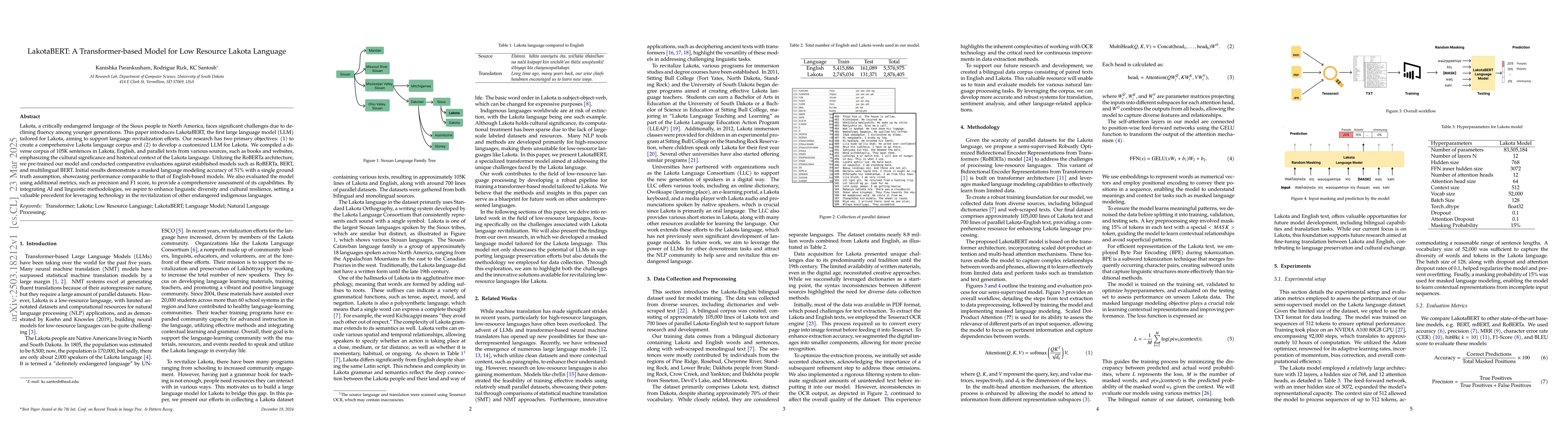 Thumbnail for LakotaBERT: A Transformer-based Model for Low Resource Lakota Language