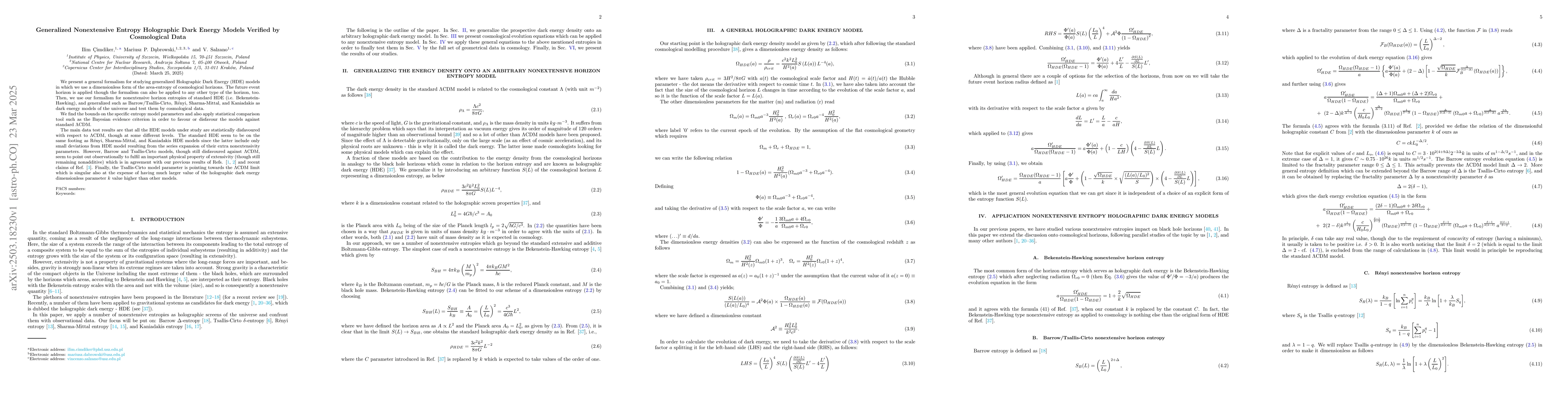 Thumbnail for Generalized Nonextensive Entropy Holographic Dark Energy Models Verified
  by Cosmological Data