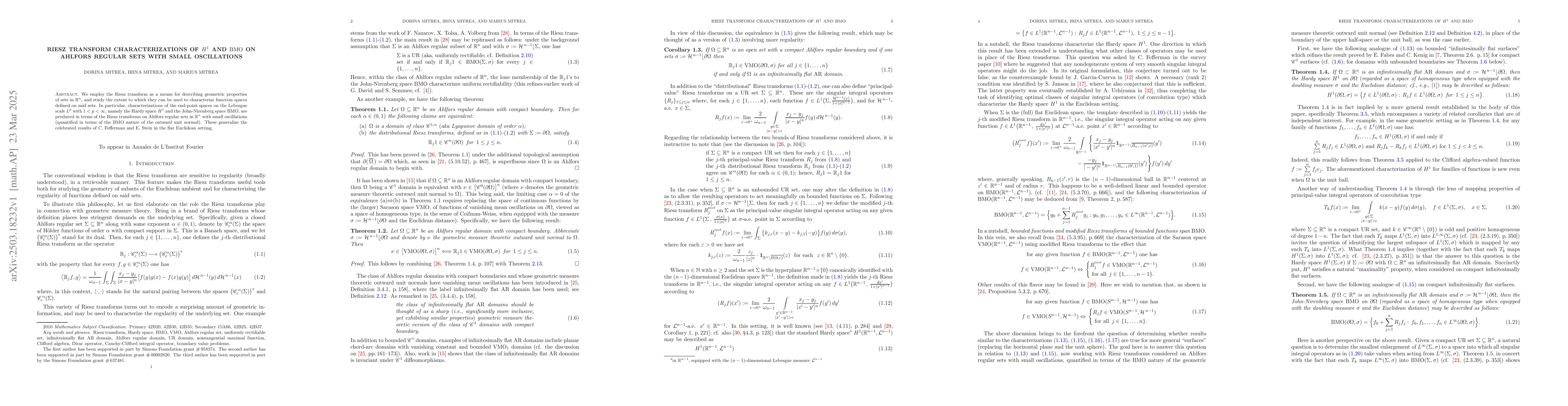 Thumbnail for Riesz Transform Characterizations of $H^1$ and {\rm BMO} on Ahlfors
  Regular Sets with Small Oscillations